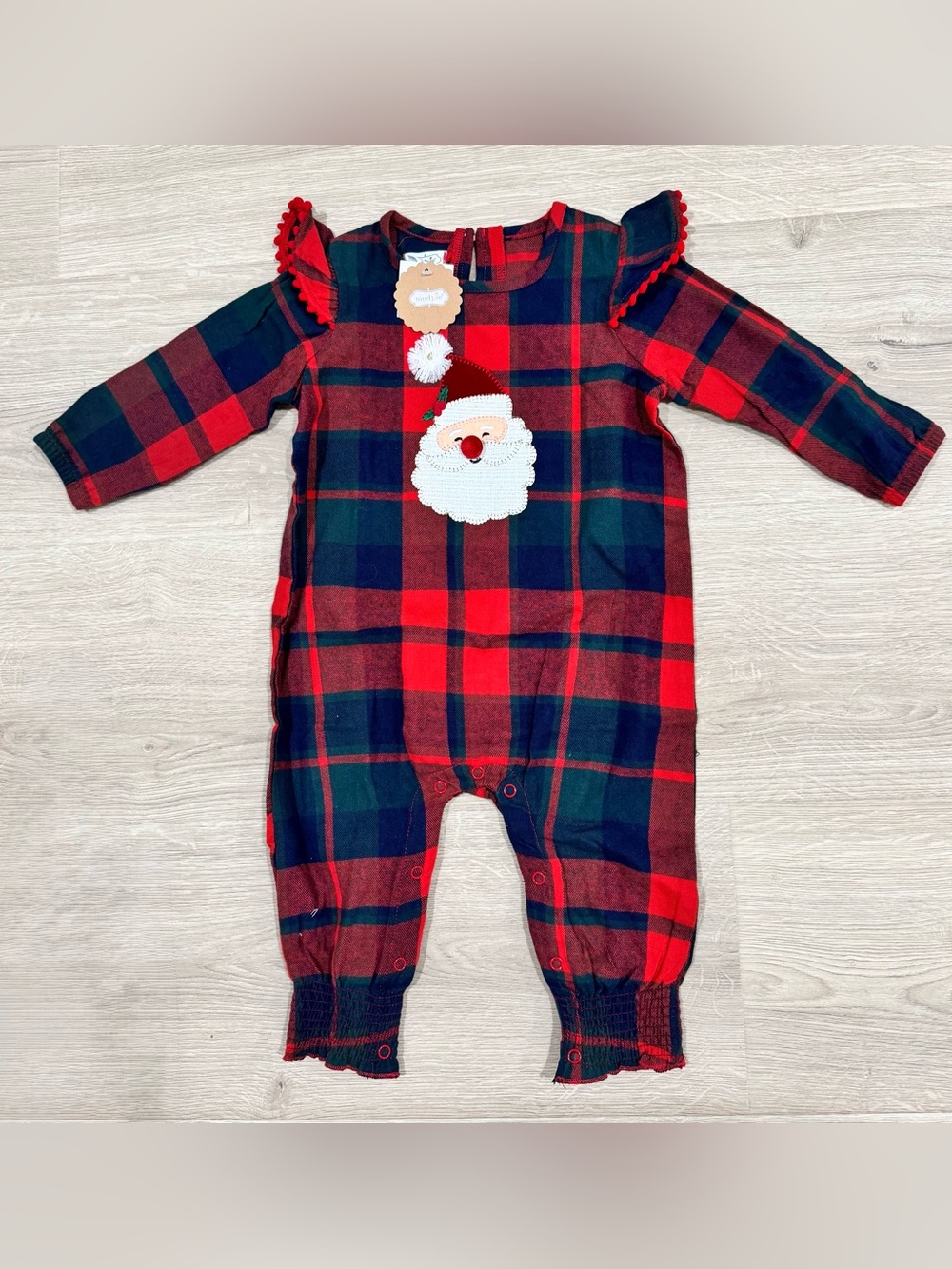 NWT Mud Pie Plaid Santa One-Piece